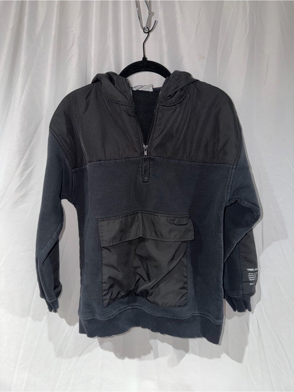 Zara Jacket Half-Zip Hooded Pullover Front Pocket Black 13-14 Kids